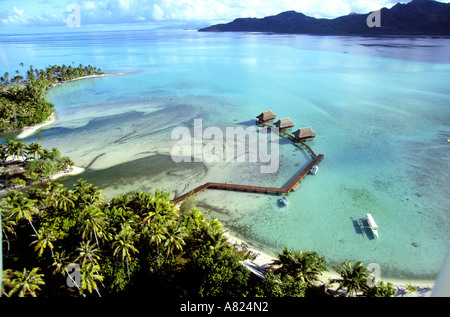 Frankreich, Französisch-Polynesien, Tahaa Island, Koffer Insel charmantes Hotel im Herzen des Pazifischen Ozeans (Luftbild) Stockfoto