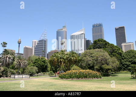 Sydneys zentralem Geschäftsviertel CBD durch den Botanischen Garten und das Opernhaus Stockfoto