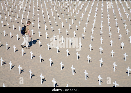 Arlington West Anti Krieg Memorial Santa Monica Los Angeles Kalifornien Vereinigte Staaten Protest gegen den Krieg im Irak Stockfoto