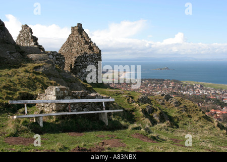 Aussichtspunkt Nordgipfel Berwick Gesetz Ruinen Höhe 613 Füße Schottland Stockfoto