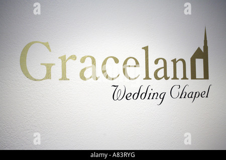 Nahaufnahme von Graceland Wedding chapel Logo auf 619 Las Vegas blvd South. Nevada, usa Stockfoto