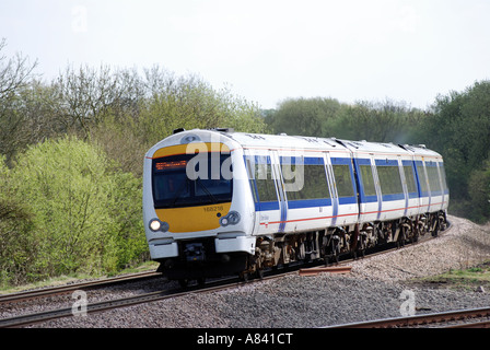 Chiltern Railways Klasse 168 Diesel trainieren bei Hatton Norden Kreuzung, Warwickshire, England, UK Stockfoto