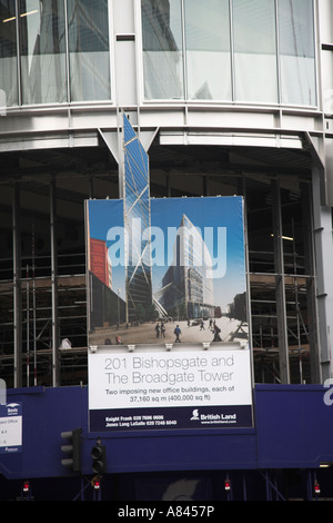 201 Bishopsgate und der Broadgate Tower im Bau mit des Künstlers Bild Poster, London, England Stockfoto