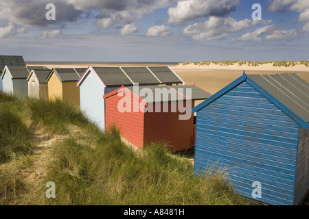 Umkleidekabinen am Strand von Holkham National Nature reserve Norfolk Stockfoto