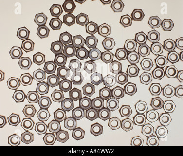 Still life. Industrial. Metal hexagon nuts. Stockfoto