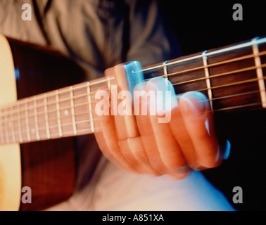 Close-up Hand von einem Gitarristen. Stockfoto