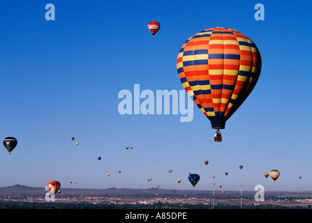 NM Albuquerque Balloon Fiesta Festival heiße Luftballons steigen in den Morgenhimmel Stockfoto