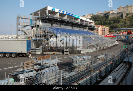 Monacos berühmten Grand Prix-Strecke von den Gruben, Port Hercule, Monaco-Ville, Monaco gesehen Stockfoto