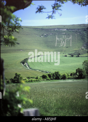 The Long man of Wilmington, Chalk Figure on the South Downs, Wilmington, East Sussex, England, Großbritannien Stockfoto