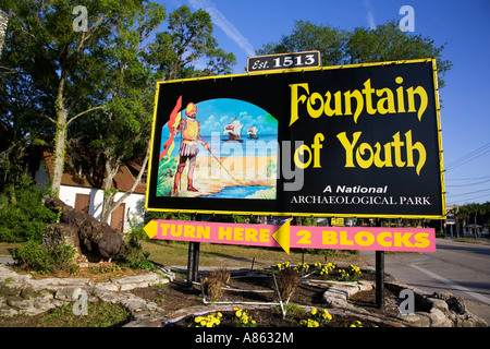 Werbeschild für den Brunnen der Jugend St. Augustine Florida USA Stockfoto