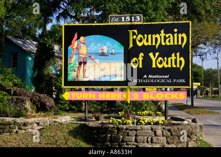 Werbeschild für den Brunnen der Jugend St. Augustine Florida USA Stockfoto