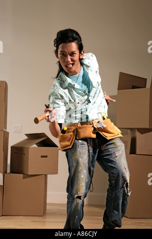 Mann-Betrieb-Hammer, Porträt Stockfoto