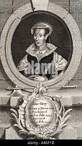 Lady Jane Grey, aka Lady Jane Dudley, 1537-1554. Titular-Königin von England für neun Tage im Jahre 1553. Ausgeführt von Mary Tudor. Stockfoto