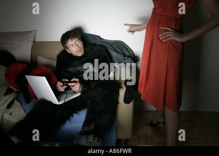 Frau aus Mann spielen erzählen Stockfoto
