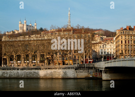 Altstadt von Lyon aus der Saône-Pier Stockfoto