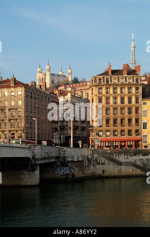 Altstadt von Lyon aus der Saône-Pier Stockfoto