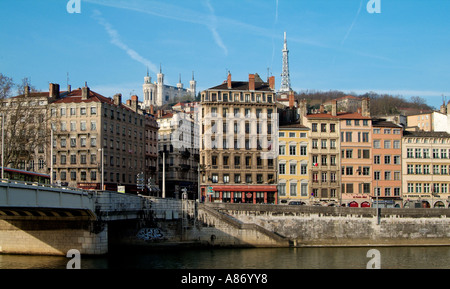 Altstadt von Lyon aus der Saône-Pier Stockfoto