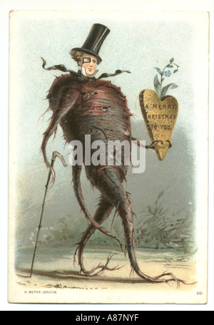 Comic-anthropomorphe Weihnachtsgrußkarte um 1890 Stockfoto