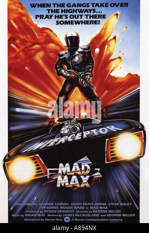 MAD MAX Plakat für 1979 Warner film mit Mel Gibson Stockfoto