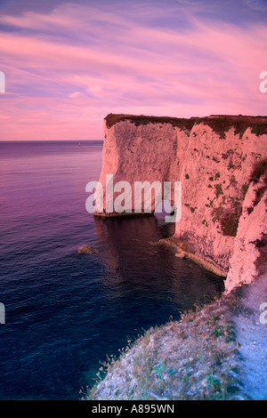 Dawn Morgen Old Harry Rocks Poole Bay Jurassic Küste Dorset England Großbritannien UK Stockfoto
