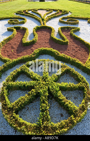 Parterre mit Buchsbaum Ornamente, barocke Gärten, Schloss Schwetzingen, Blick von der barocken Garten, Baden Wuerttember Stockfoto