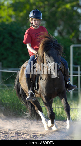 Mädchen auf Islandpferd Stockfoto