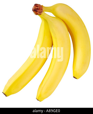 DREI BANANEN AUF WEIß Stockfoto