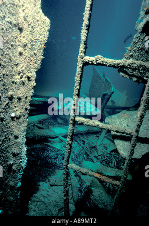 Unterwasser versunkenen Schiff Leiter Treppe Stockfoto