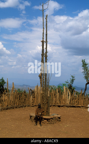Generation-Pol auf dem zeremoniellen Platz für Initiationsriten, Mecheke Dorf, Konso Region, Äthiopien Stockfoto