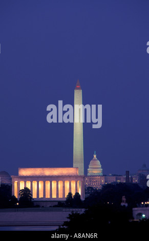 USA-Washington DC das Lincoln Memorial Washington Monument und dem US Capitol Building Stockfoto