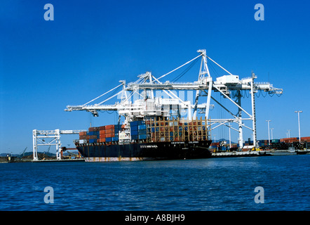 Kalifornien Oakland Containerschiff im Hafen Stockfoto