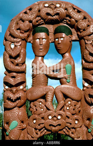 Neuseeland Maori schnitzen Rotorua Whakarewarewa Stockfoto