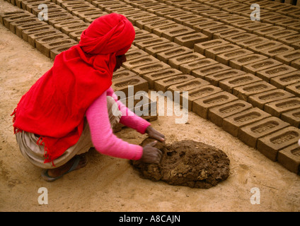 Rajasthan Indien Ziegelei Frau Ziegel Stockfoto