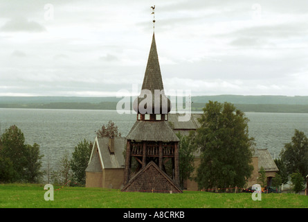 Froso Kirche auf dem großen See Nr. Östersund in Nord-Schweden Stockfoto