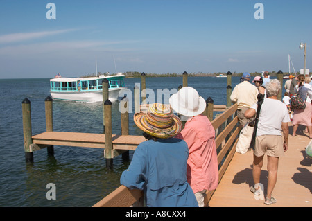 TROPIC STAR TOURENBOOT KOMMEN INS DOCK IM CAYO COSTA STATE PARK AM GOLF VON MEXIKO IM SÜDWESTEN VON FLORIDA Stockfoto