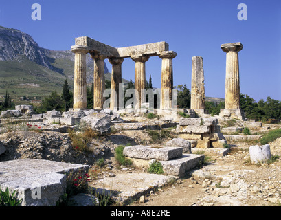 Ancient Korinth Tempel des Apollo Peloponnes, Griechenland Stockfoto