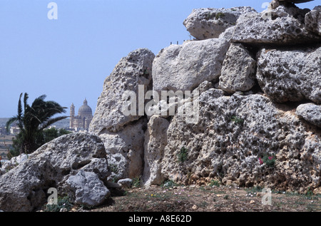 Wand der megalithischen Tempel von Ggantija auf Insel Gozo Malta Stockfoto