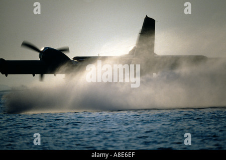 In-flight Ansicht einer Canadair Löschwasser bomber Flugzeug schaufeln Wasser aus dem Meer, Provence, Frankreich, Europa, Stockfoto