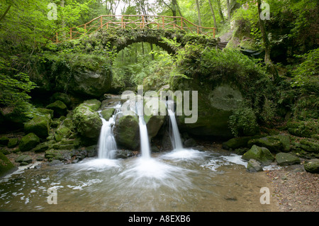 Die alte Steinbrücke genannt Scheissentempel, Mullerthal in der Nähe von Echternach, Luxemburg Stockfoto