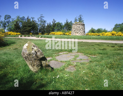 dh Battlefield CULLODEN MOOR INVERNESSSHIRE Scotland jacobite Clan Grabstein Memorial cairn-Aufstand Grabstein schottische Clans kämpfen gegen die Rebellion von 1745 Stockfoto