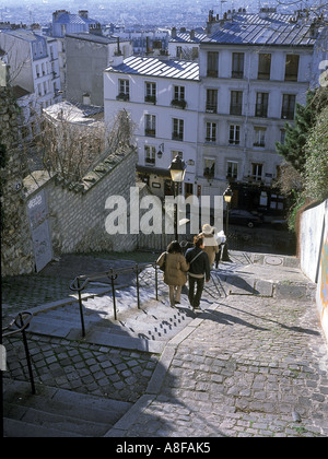 Passanten, die Treppe hinunter von "Mont Matre" in Paris, Frankreich Stockfoto