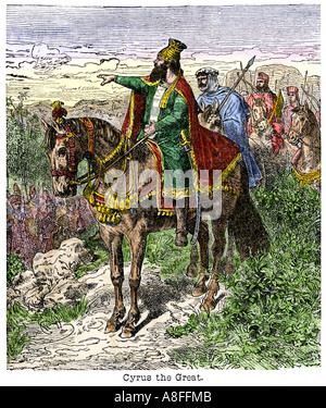 Kyros II. der Große König von Persien zu Pferd 500 s BC. Hand - farbige Holzschnitt Stockfoto