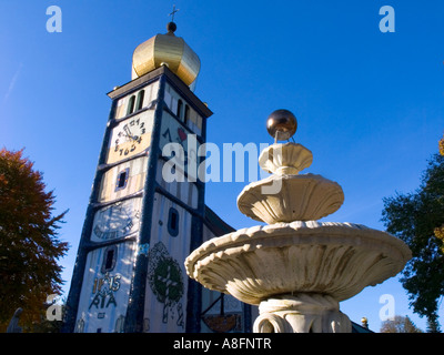 Barnbach Köflach Baernbach St. Barbara Kirche Kirche glauben Hundertwasser Architekt Architektur Steiermark Österreich Europa Reisen tour Stockfoto