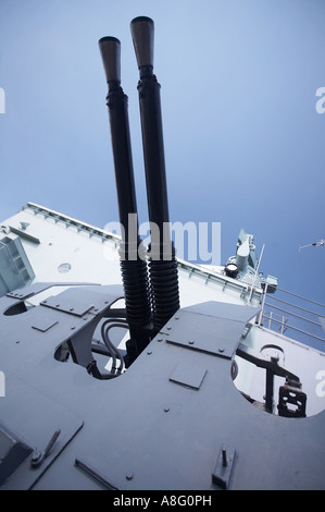 HMS Belfast AA Anti-Aircraft Gewehren in London England Stockfoto