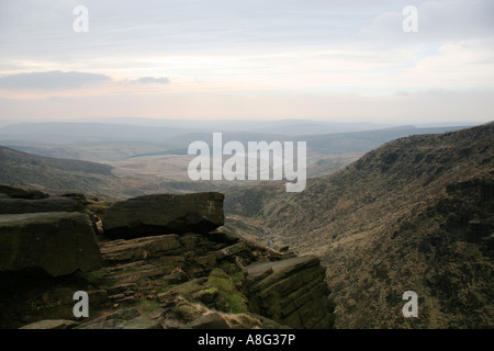 24. März 2007 Kinder Reservoir aus dem Vereinigten Königreich Kinder Untergang Kinder Scout Peak District National Park gesehen Stockfoto