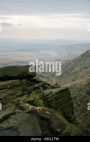 24. März 2007 Kinder Reservoir aus dem Vereinigten Königreich Kinder Untergang Kinder Scout Peak District National Park gesehen Stockfoto