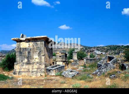 Die Nekropole Gräberfeld in Hierapolis, Türkei. Stockfoto