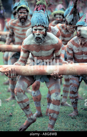 dekorierte Aborigines durchführen, Mt. Hagen, Papua-Neuguinea Stockfoto