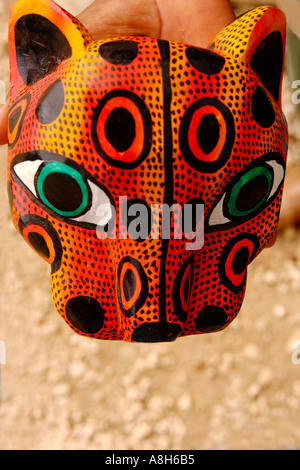 Mexikanische Kunst, Carved Jaguar Maske Stockfoto