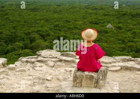 Mexiko, Yucatan, Coba, El Castillo, meditation Stockfoto